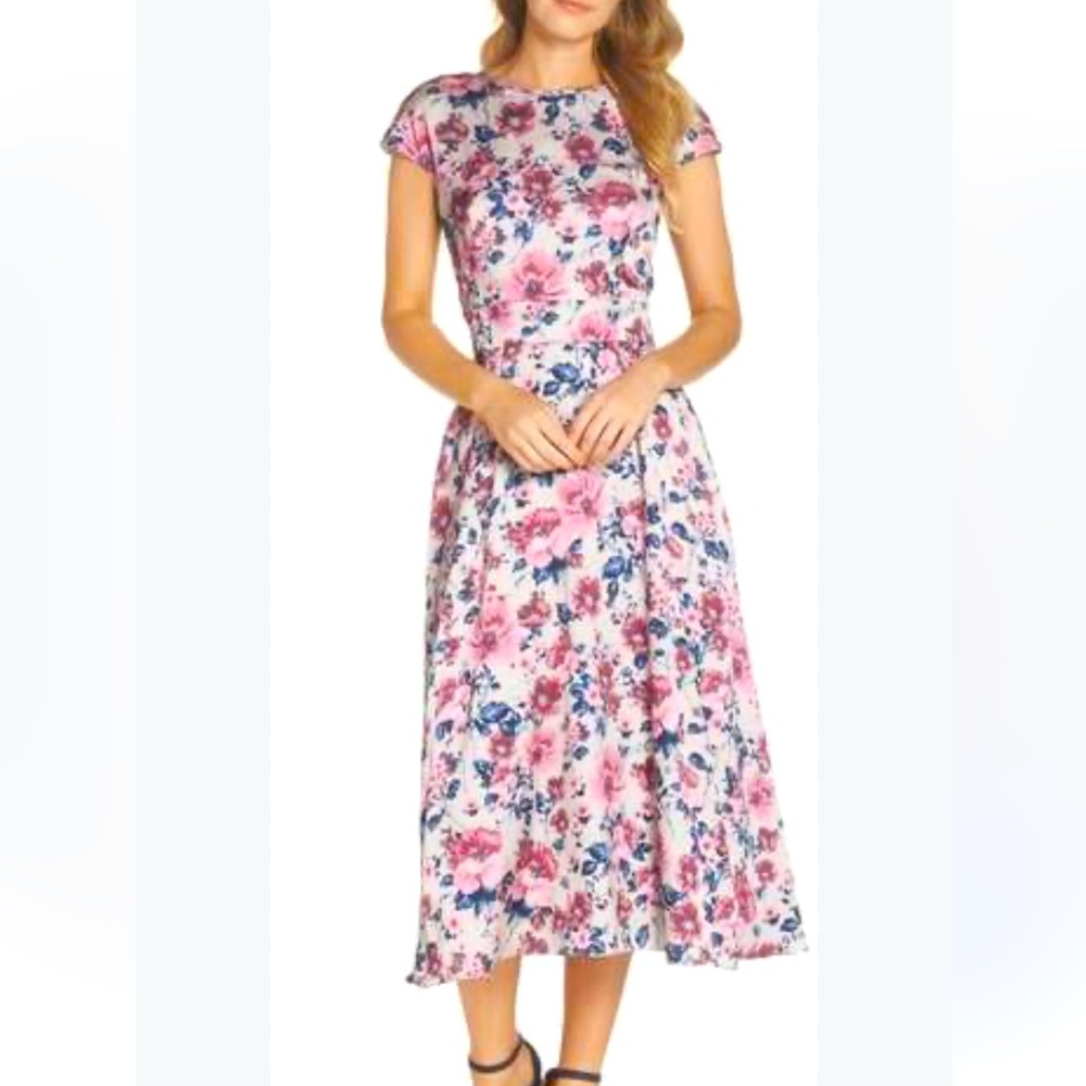GAL MEETS GLAM Julia Seersucker Midi Floral Print Dress